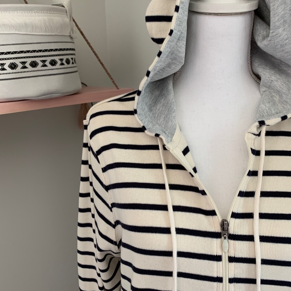 LL Bean French Sailor Stripe Full Zip Hoodie